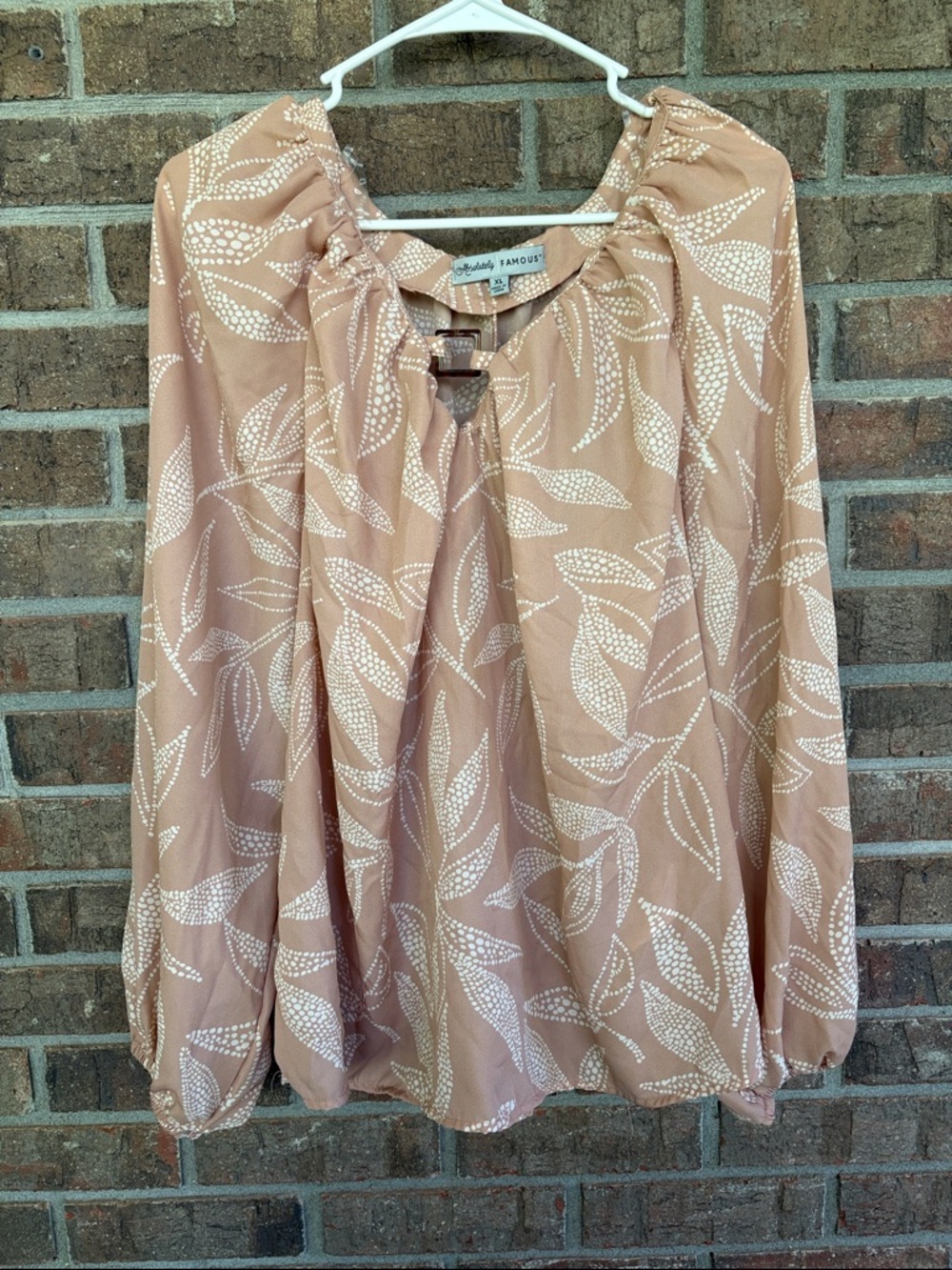 Absolutely Famous Blush Pink Dot Leaf Print Blouse